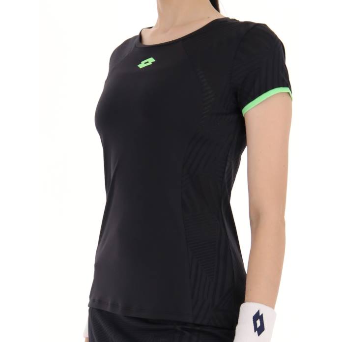 SUPERRAPIDA W V TEE ALL BLACK/GREEN APPLE NEO Lotto Woman Apparel 0Z6F932